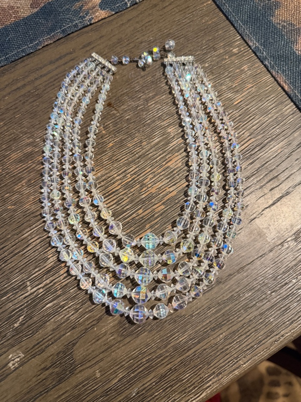 Vintage Crystal Multi-Strand Necklace - Clear/Iridescent
